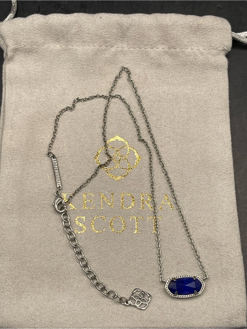 Kendra Scott Elisa Silver Pendant Necklace in Cobalt Cats Eye NWOT - Picture 5 of 7